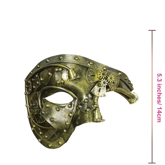 Steampunk Half Face Mask - Gold and Black - Picture 5 of 7